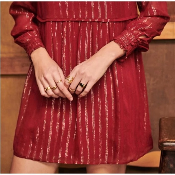 Sezane | Odile Burgundy Striped Long Sleeve Dress - Picture 4 of 5